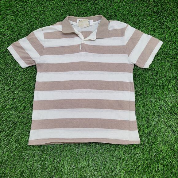Vintage 70s California Styles Stripes Polo Shirt XS/S Purpleish Brown White USA - Picture 1 of 13